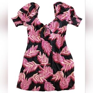 Who What Wear Linen Blend Milkmaid Coquette Dress Womens S Pink Leaves Vacation